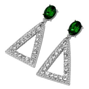 Emerald Gem Pave Triangle 2.5" Drop Earrings - NWT